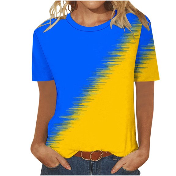 cocolona Womens Summer Short Sleeve Tops Fashion Casual Color Block T-shirts Basic Crew Neck Tees