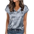 thumbnail image 1 of cocolona Womens Summer Silk Satin Tops Plus Size V Neck Short Sleeve T-shirt Fashion Casual Cute Print Tees Blouses, 1 of 6