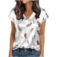 thumbnail image 1 of cocolona Womens Summer Silk Satin Tops Plus Size V Neck Short Sleeve T-shirt Fashion Casual Cute Print Tees Blouses, 1 of 6