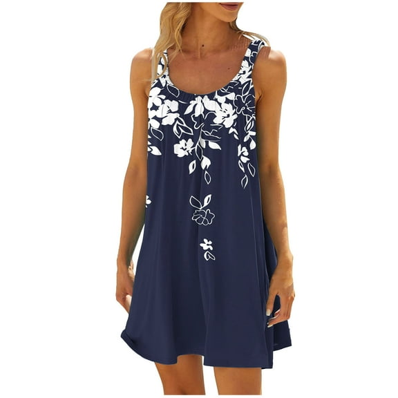 cocolona Womens Summer Sleeveless Camisole Dress Fashion Casual Floral Print Mini Dress Beach Pleated Ruffle Flowy Sundress