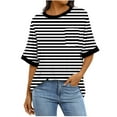 thumbnail image 1 of cocolona Womens Summer Striped Print T-shirts Crew Neck Short Sleeve Tops with Pocket Fashion Casual Loose Blouse Trendy Tees, 1 of 5