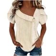 thumbnail image 1 of cocolona Womens Summer Striped Tops Ruffle Short Sleeve Lapel Neck Button Shirts Dressy Casual Blouses, 1 of 5