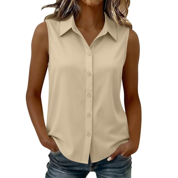 cocolona Womens Summer Tank Tops Sleeveless Collar Button Basic Shirts Dressy Casual Solid Color Blouses