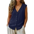 thumbnail image 1 of cocolona Womens Summer Tank Tops V Neck Sleeveless Button Shirts Trendy Casual Loose Blouses, 1 of 6