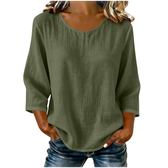 cocolona Womens Summer Tops 3/4 Sleeve Crew Neck Shirts Dressy Casual Loose Pullover Blouses