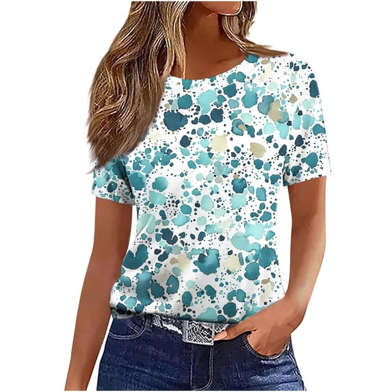 cocolona Womens Summer Tops Crew Neck Short Sleeve Floral Print T-shirts Dressy Casual Blouses Basic Pullover Tees