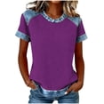 thumbnail image 1 of cocolona Womens Summer Tops Crew Neck Short Sleeve Patchwork T-Shirt Trendy Casual Loose Tees Blouses, 1 of 5