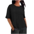 thumbnail image 1 of cocolona Womens Summer Tops Crew Neck Short Sleeve Side Slit T-shirts Lightweight Casual Loose Blouses Basic Tees, 1 of 7