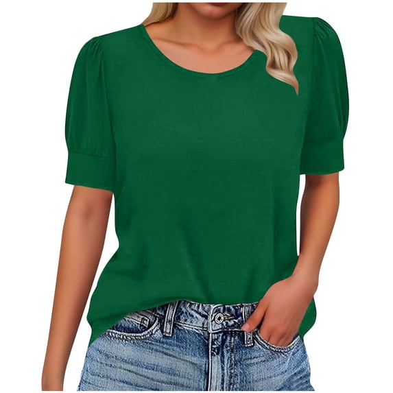 cocolona Womens Summer Tops Crew Neck Short Sleeve T-shirt Fashion Solid Color Tunic Tops Dressy Casual Blouses Loose Tees