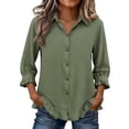 thumbnail image 1 of cocolona Womens Summer Tops Lapel Ruffle 3/4 Sleeve Button Shirts Dressy Casual Solid Color Blouses, 1 of 4