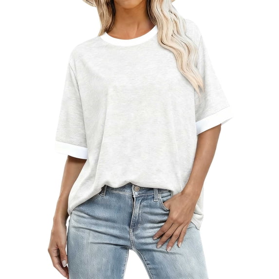 cocolona Womens Summer Tops Plus Size Crew Neck Short Sleeve Patchwork T-shirts Fashion Casual Loose Blouses Tunic Tops Base Tees