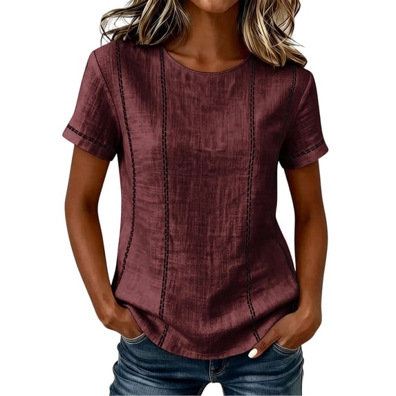 cocolona Womens Summer Tops Short Sleeve Crew Neck Striped Printed Shirts Dressy Casual Loose Solid Color Blouses