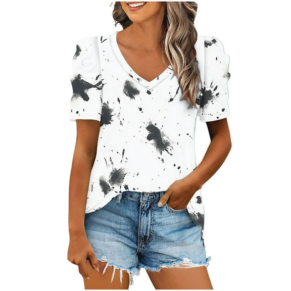 cocolona Womens Summer Tops V Neck Short Sleeve Blouse Fashion Casual Loose Floral Print T-shirts