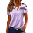 thumbnail image 1 of cocolona Womens Summer Tops V Neck Striped Printed Short Sleeve Shirts Dressy Casual Trendy Blouses, 1 of 3