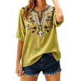thumbnail image 1 of cocolona Womens Summer Trendy Linen Tops V Neck Embroidery short Sleeve Shirts Dressy Casual Blouses, 1 of 4
