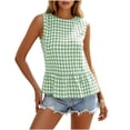 thumbnail image 1 of cocolona Womens Summer Trendy Tank Tops Crew Neck Sleeveless Plaid Ruffle Hem Shirts Dressy Casual Blouses, 1 of 4