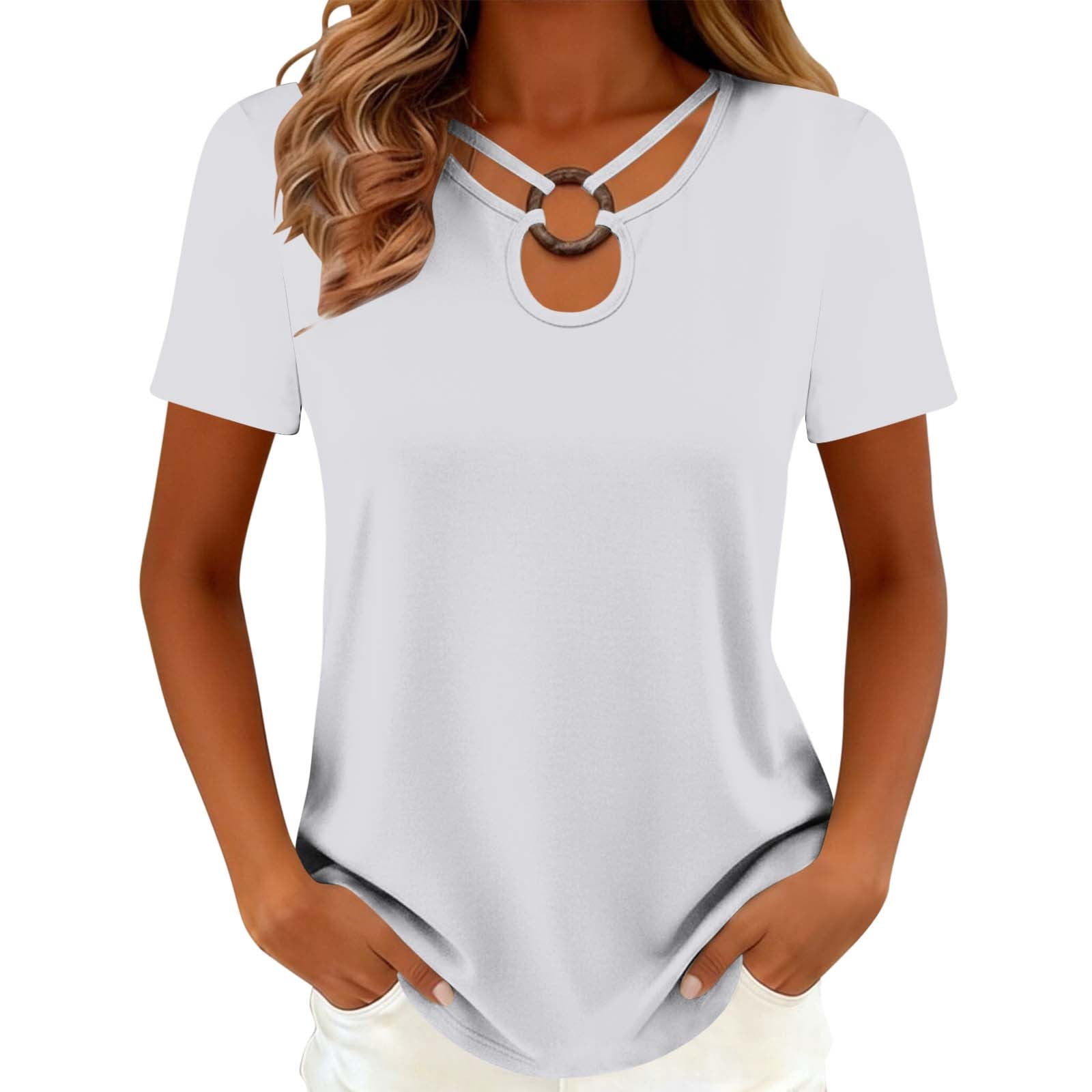 cocolona Womens Summer Trendy Tops Short Sleeve Crew Neck Shirts Solid ...