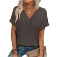 thumbnail image 1 of cocolona Womens Summer Tunic Tops V Neck Short Sleeve Textured T-shirts Fashion Casual Loose Blouses Basic Tees, 1 of 7