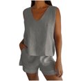 thumbnail image 1 of cocolona Womens Summer Two Piece Linen Sets Crew Neck Tank Tops + Shorts Comfy Lightweight Lounge Matching Sets Vacation Outfits Gray 2XL, 1 of 7