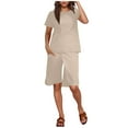 thumbnail image 1 of cocolona Womens Summer Two Piece Outfits Short Sleeve Crew Neck Tops + Shorts Comfy Solid Lounge Matching Sets Vacation Travel Set Beige XL, 1 of 5