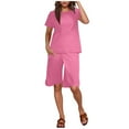 thumbnail image 1 of cocolona Womens Summer Two Piece Outfits Short Sleeve Crew Neck Tops + Shorts Comfy Solid Lounge Matching Sets Vacation Travel Set Pink L, 1 of 5