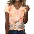 thumbnail image 1 of cocolona Womens Summer V Neck Short Sleeve T-shirts Fashion Casual Loose Floral Print Tops Lightweight Comfy Tees Blouse, 1 of 4