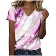 thumbnail image 1 of cocolona Womens Summer V Neck Short Sleeve T-shirts Fashion Casual Loose Vintage Print Tops Lightweight Comfy Tees Blouse, 1 of 4