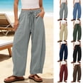 thumbnail image 1 of cocolona Womens Summer Vacation Beach Pants Drawstring Wide Leg Pants Casual Loose Solid Color Trousers with Pockets, 1 of 6