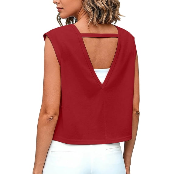 cocolona Womens Summer Workout Tank Tops Crew Neck Sleeveless Loose Backless Outdoor Lightweight Yoga Shirts Crop Solid Color Tees Blouses