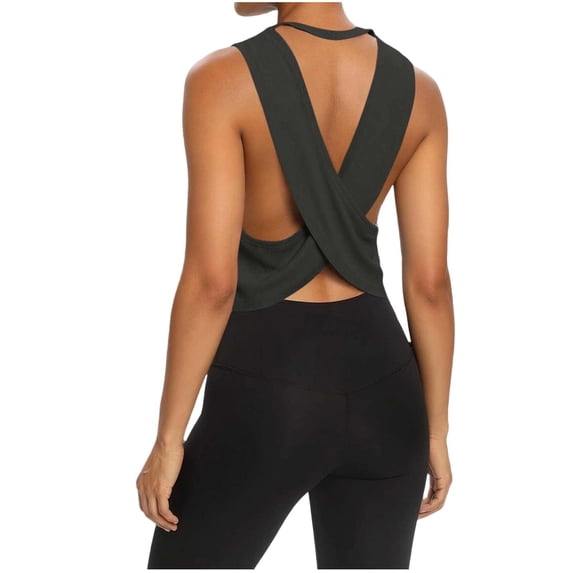 cocolona Womens Summer Workout Tank Tops Outdoor Lightweight Backless Yoga Shirts Sleeveless Crew Neck Solid Color Tees Blouses