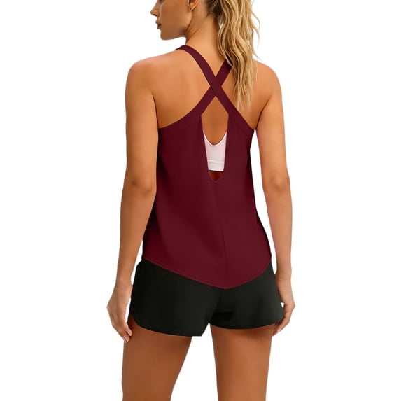 cocolona Womens Summer Workout Tank Tops Outdoor Lightweight Crew Neck Sleeveless Backless Tee Shirts Solid Color Yoga Blouses
