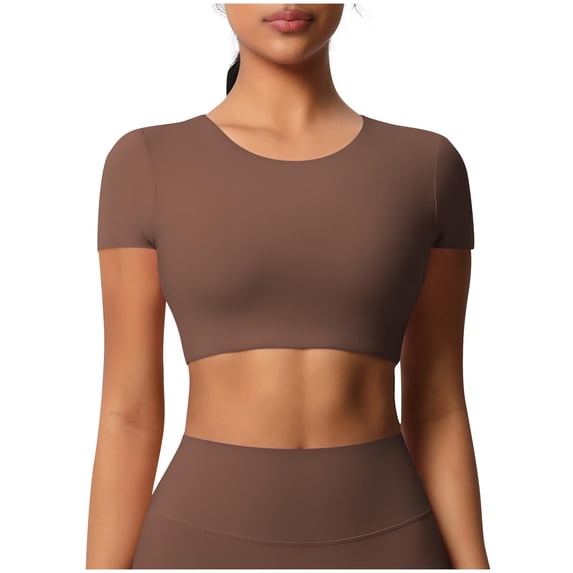 cocolona Womens Summer Yoga Workout Tops Crew Neck Short Sleeve Quick-Dry Gym Running T-shirts Casual Solid Color Short Sports Tops