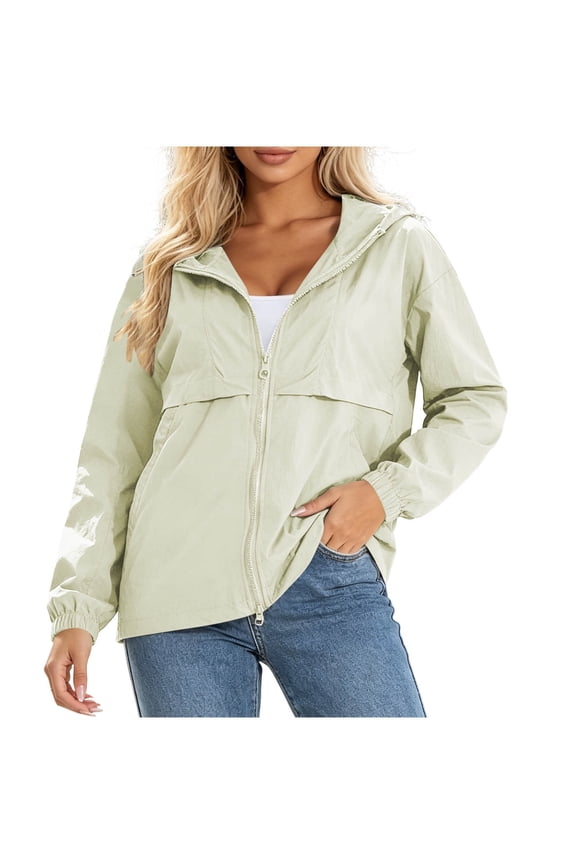 Womens Sun Protection Jacket Hooded Zipper Lightweight Solid Color Coat Long Sleeve Casual Loose Jackets