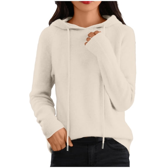 cocolona Womens Sweaters Fall Winter Fleece Pullover Sweater Long Sleeve Drawstring Hoodies Fashion Solid Color Tops