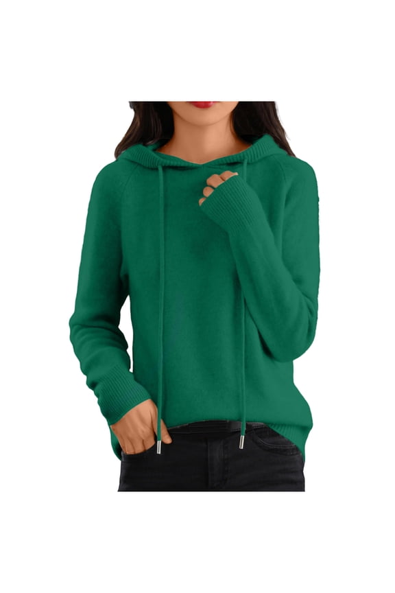 Womens Sweaters Fall Winter Fleece Pullover Sweater Long Sleeve Drawstring Hoodies Fashion Solid Color Tops