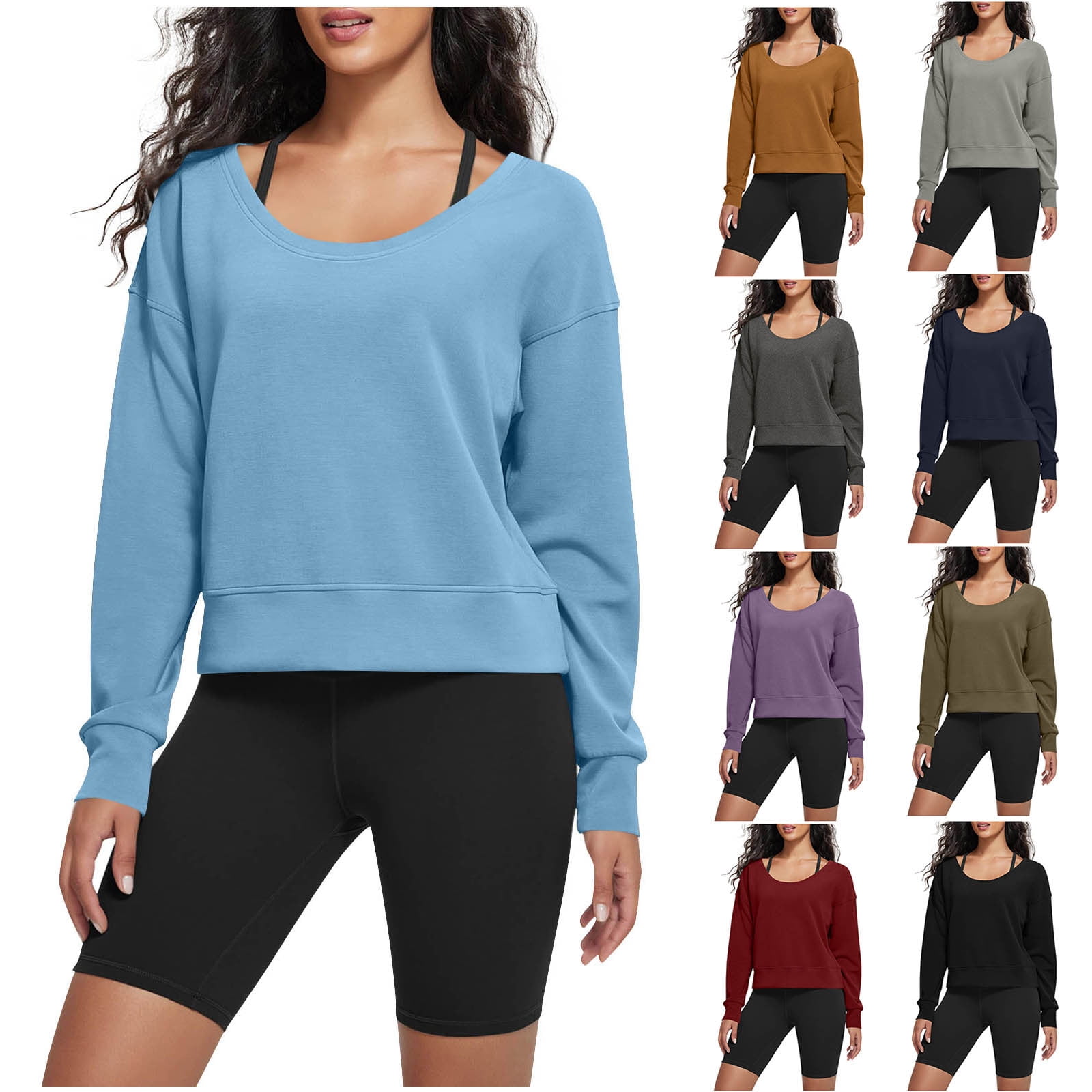 cocolona Womens Sweatshirt 2025 Casual Solid Color Long Sleeve Shirts