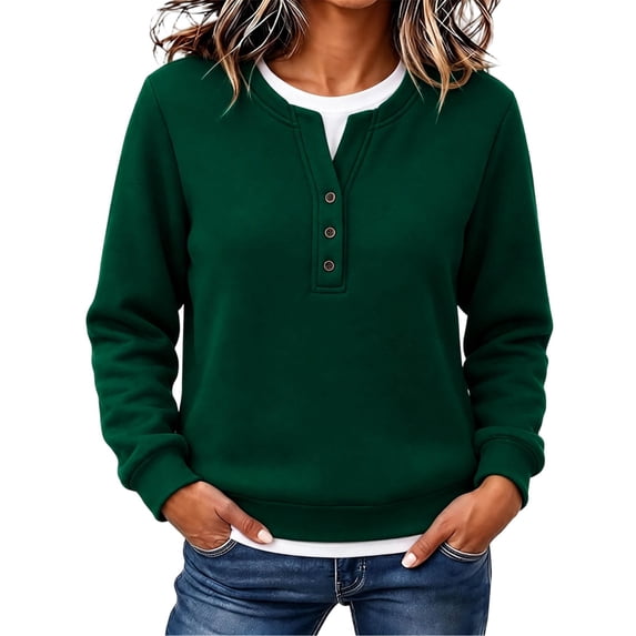 cocolona Womens Sweatshirts no Hood Crew Neck Patchwork Casual Long Sleeve Button Trendy Pullover Sweatshirts