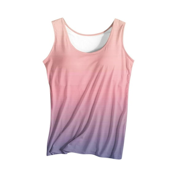 cocolona Womens Tank Tops with Built in Bras Summer Casual Sleeveless Gradient Color Shirts Yoga Workout Tops Activewear