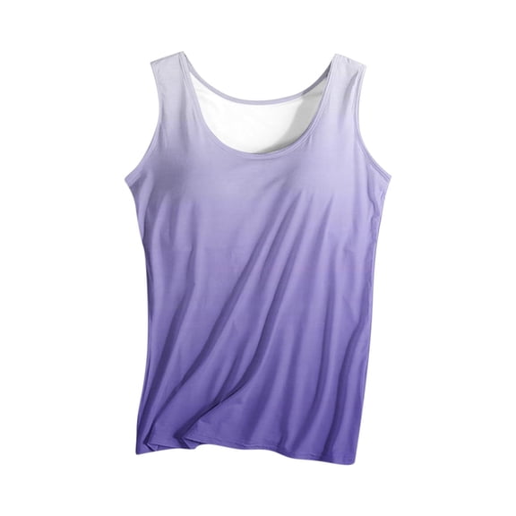 cocolona Womens Tank Tops with Built in Bras Summer Casual Sleeveless Gradient Color Shirts Yoga Workout Tops Activewear