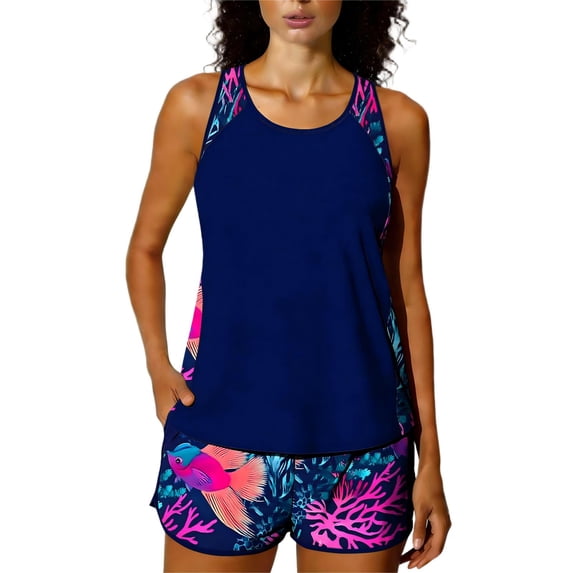 cocolona Womens Tankini Swimsuits Fashion Printed Loose Two Piece Modest Bathing Suit with Shorts