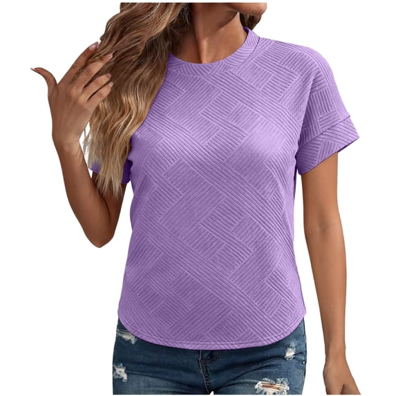 cocolona Womens Textured T-shirts Summer Crew Neck Short Sleeve Tops Fashion Casual Loose Blouses Basic Tees