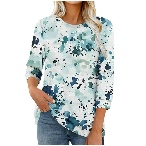 cocolona Womens Tops 3/4 Sleeve Crew Neck T-shirts Dressy Casual Work Blouses Lightweight Comfy Floral Print Tops