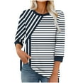 thumbnail image 1 of cocolona Womens Tops 3/4 Sleeve Crew Neck T-shirts Dressy Casual Work Blouses Lightweight Comfy Striped Print Tops, 1 of 6