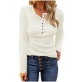 thumbnail image 1 of cocolona Womens Tops Fall Button Crewneck Long Sleeve Shirts Fashion Solid Color Slim T-shirts Dressy Casual Tees Blouses, 1 of 4