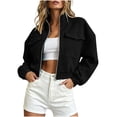 thumbnail image 1 of cocolona Womens Trendy Cropped Solid Color Jackets Long Sleeve Zipper Collared Outerwear Fall Winter Casual Tops with, 1 of 6