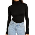 thumbnail image 1 of cocolona Womens Turtleneck Long Sleeve Shirts Fall Winter Fitted Solid Color T-shirts Fashion Casual Pullover Tops, 1 of 7
