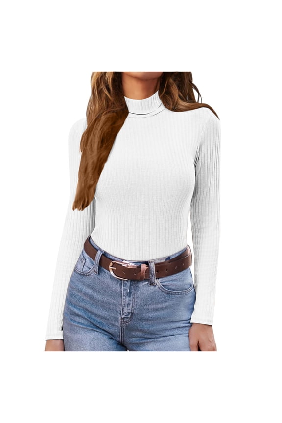 Womens Turtleneck Sweaters Fall Winter Long Sleeve Ribbed Fitted Shirts Fashion Casual Solid Color Pullover Tops