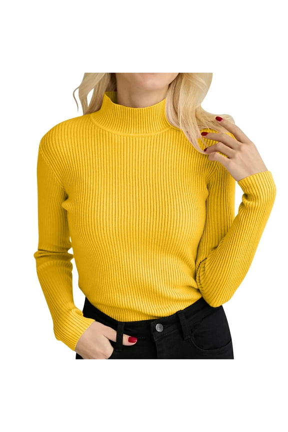 Womens Turtleneck Sweaters Fall Winter Solid Color Long Sleeve Shirts Casual Lightweight Pullover Sweater Tops Free Size