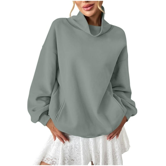 cocolona Womens Turtleneck Sweatshirts Fall Long Sleeve Oversized Sweatshirt Fashion Solid Color Pullover Tops with Pockets