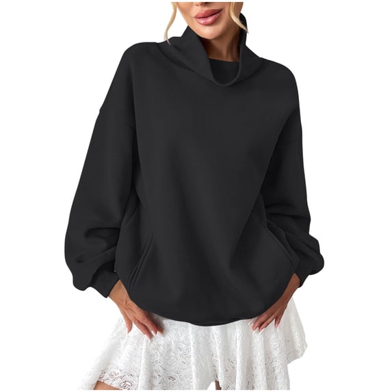 cocolona Womens Turtleneck Sweatshirts Fall Long Sleeve Oversized Sweatshirt Fashion Solid Color Pullover Tops with Pockets